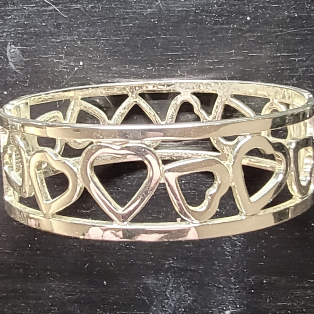Silver Heart Hinged Cuff Bracelet - image 1